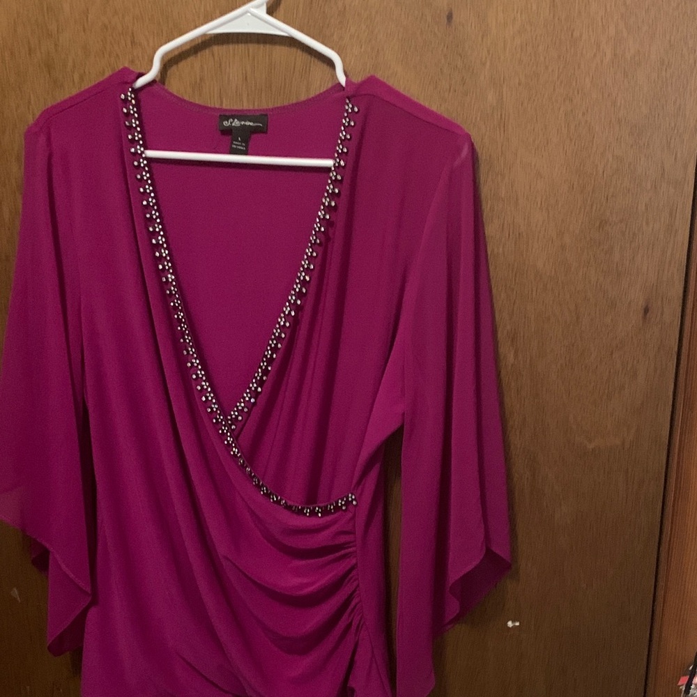 Elegant Women's Fuchsia Blouse with Embellished Neckline
